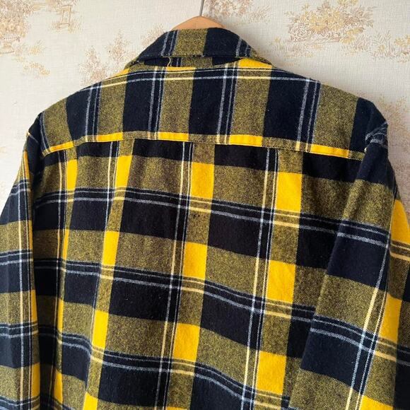 Vintage 80s Backpacker Plaid Flannel | Yellow & Black | Size L - Picture 5 of 8